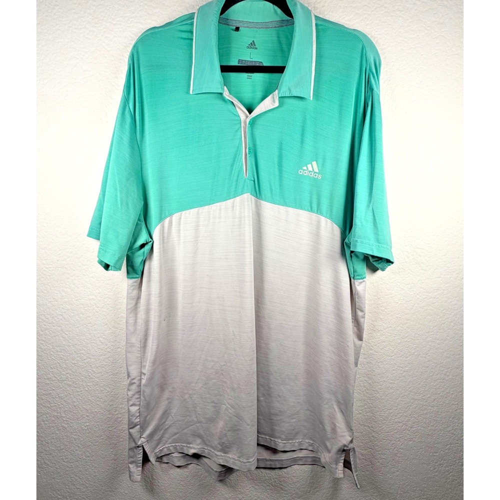 Adidas Golf Polo Large Green Colorblock Performance Athletic Lightweight Shirt